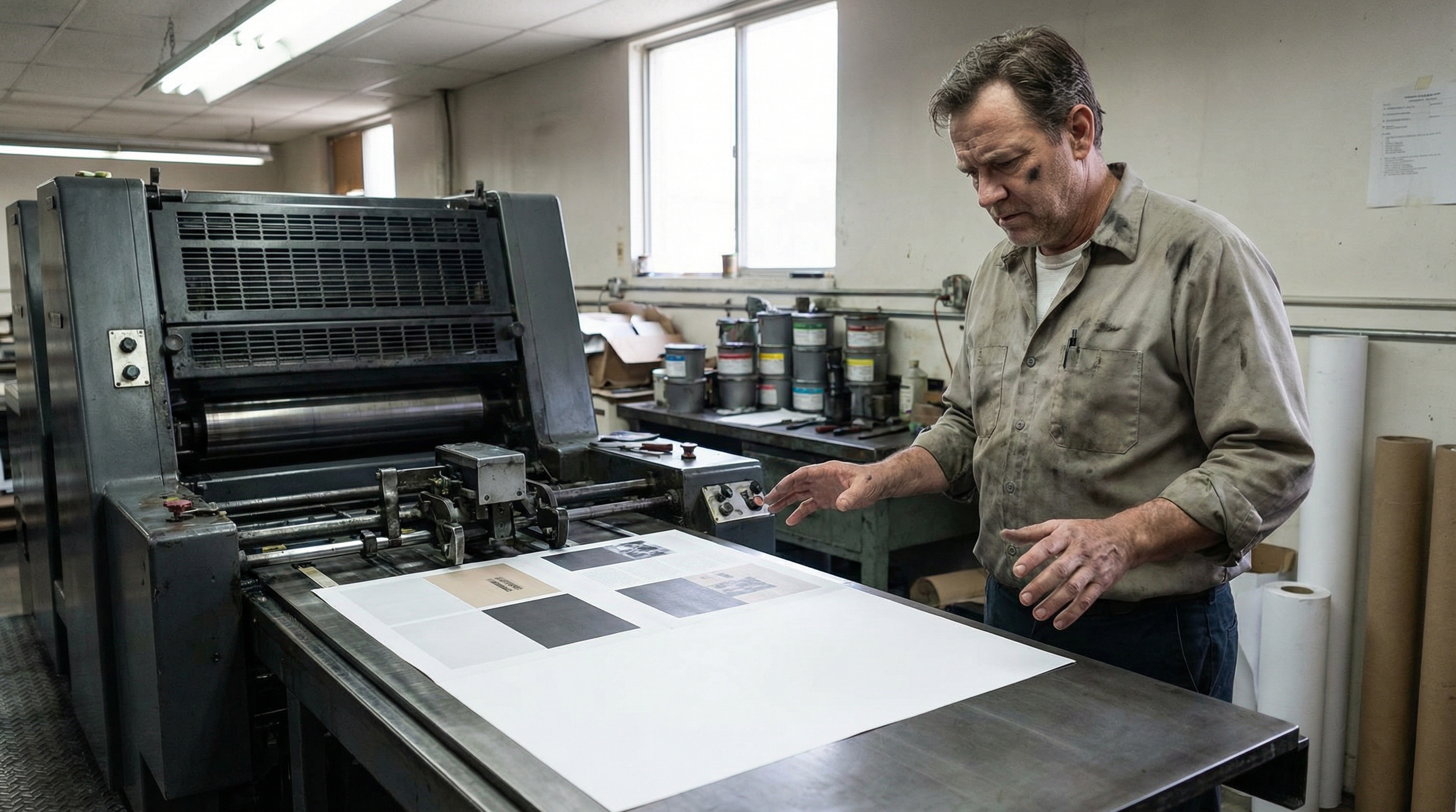Operator examining partially used DTF sheet